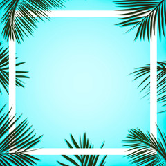 Fototapeta na wymiar Palm leaves decorated on a soft pastel blue color background