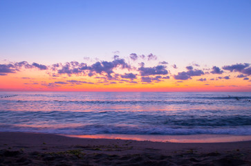 Colorful sea beach sunrise