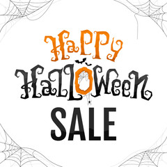 Happy Halloween selling banner with spooky lettering. Vector illustration background with Cobweb.