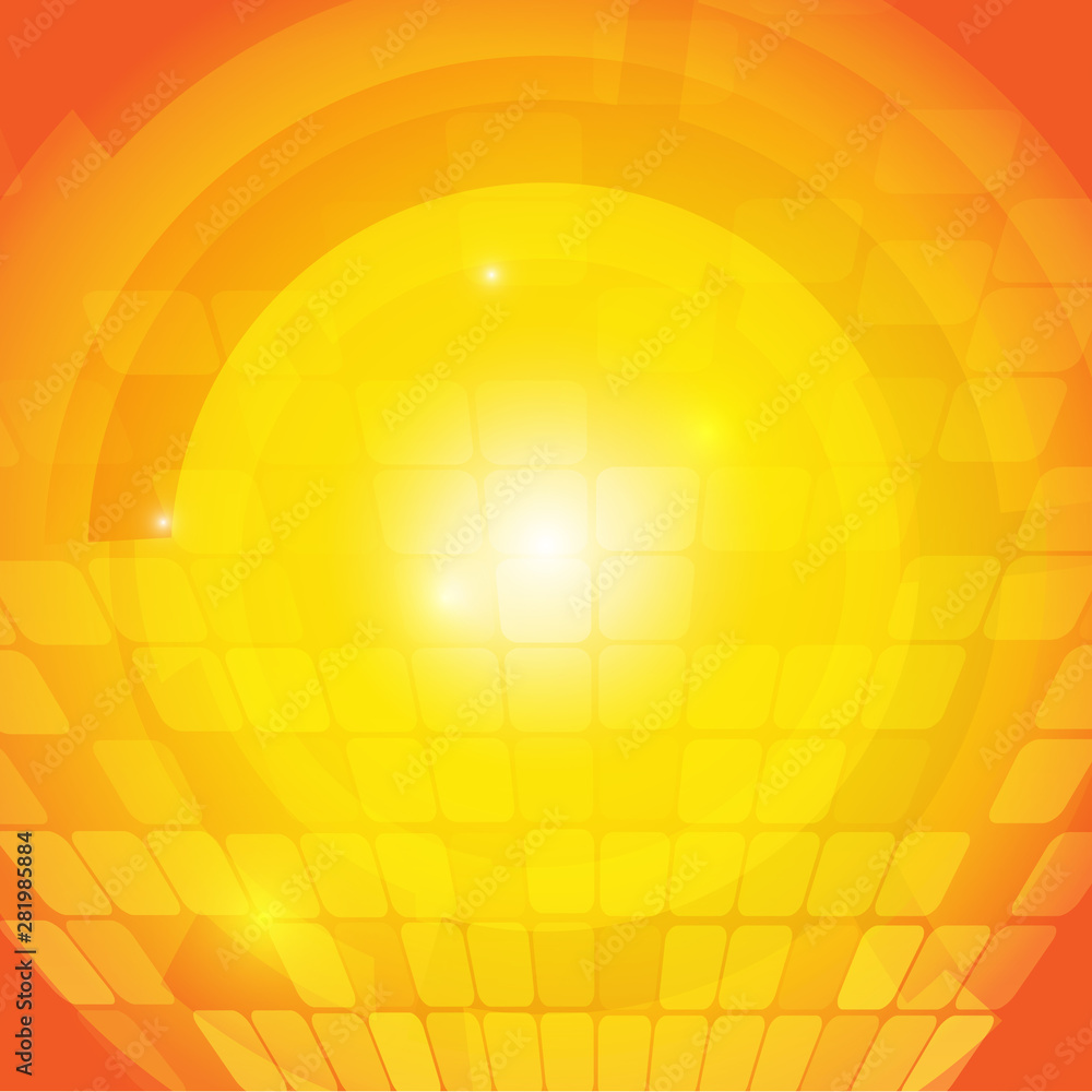 Poster vector : abstract circle with perspective square on yellow background