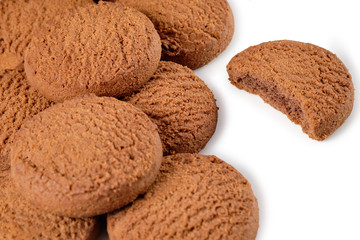 Chocolate l chip cookies isolated on white background.