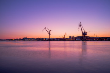 Obraz premium cranes at sunset