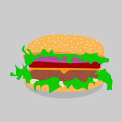 Comic Burger mit Rindfleisch Patty, Tomate, Salat und Zwiebel