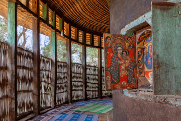 Zege Peninsula in Lake Tana. UNESCO Ura Kidane Mehret Church, monastery from 14th century by the saint Betre Mariyam, decorated with painted frescoes