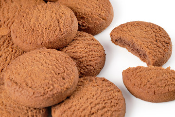 Chocolate l chip cookies isolated on white background.