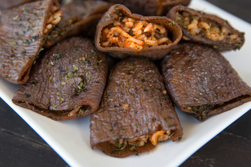 Dolma,Turkish traditional food, dried eggplant with stuffed rice
