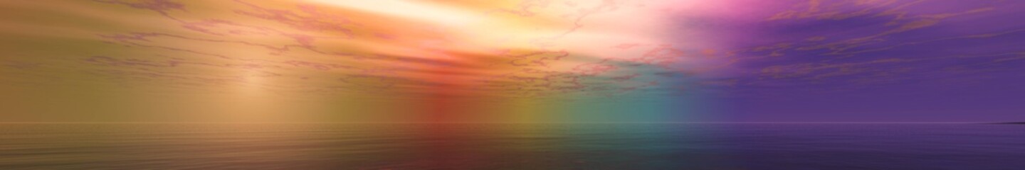 Panorama of a beautiful sunset, shine over the sea, abstract background, 3D rendering