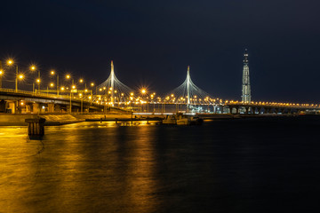 St. Petersburg, view of the cable-Stayed bridge of the Western high-speed diameter and the tower of...