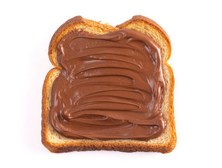 Toast with Chocolate Hazelnut Spread on a White Background