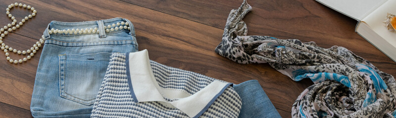 Casual stylish woman outfit. Flatlay of every woman dresses