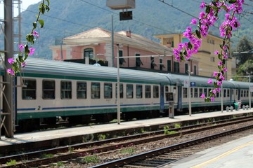 Train at the railway station in Monterosso, Cinque Terre