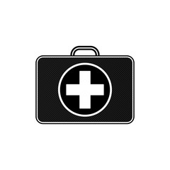 First aid kit isolated on white. Medical case with cross, medical help, black color icon.