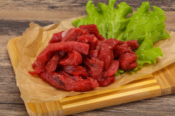 Raw beef meat sliced for cooking