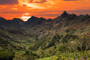 Fototapeta na wymiar Mountain landscape on tropical island Tenerife, Canary in Spain.