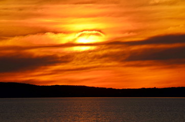 Sunset over water in Saskatchewan, Canada