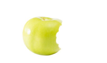 bitten green apple isolate on white background