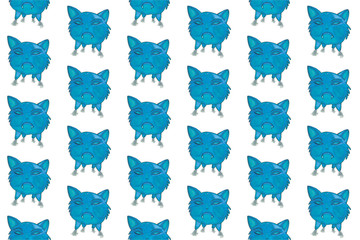 Monster pattern with blue cat on white background for decorative design