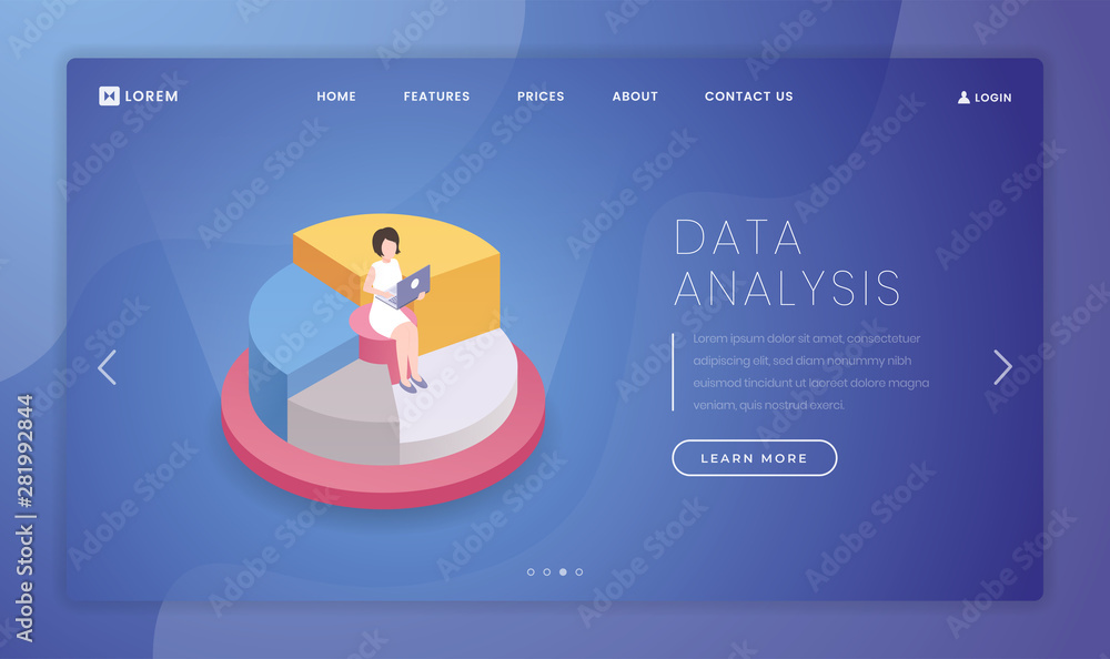 Poster market statistics analysis landing page template. financial consulting company website homepage inte