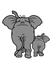 baby kind kleines kalb junges mutter mama vater papa elefant von hinten po arsch hintern dick fett gehend clipart design comic cartoon cool lustig dickhäuter rüssel spazieren weg gehen