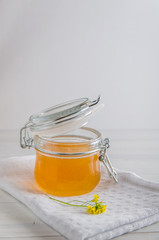 fresh honey on a white background with a copy space