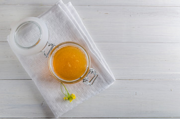 fresh honey on a white background with a copy space
