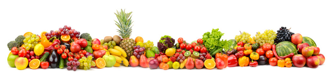 Different useful fruits and vegetables isolated on white background.