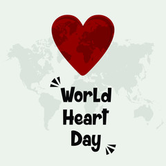World Heart Day vector design with world map on heart