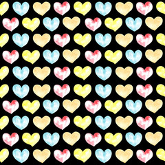 Illustration of a watercolor drawing seamless pattern of shapes of hearts on the background. Silhouettes of shapes of hearts on the background.