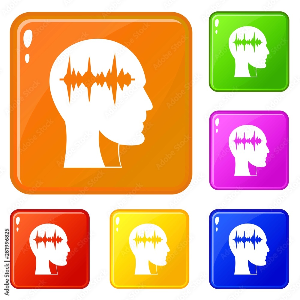 Poster sound wave icons set collection vector 6 color isolated on white background