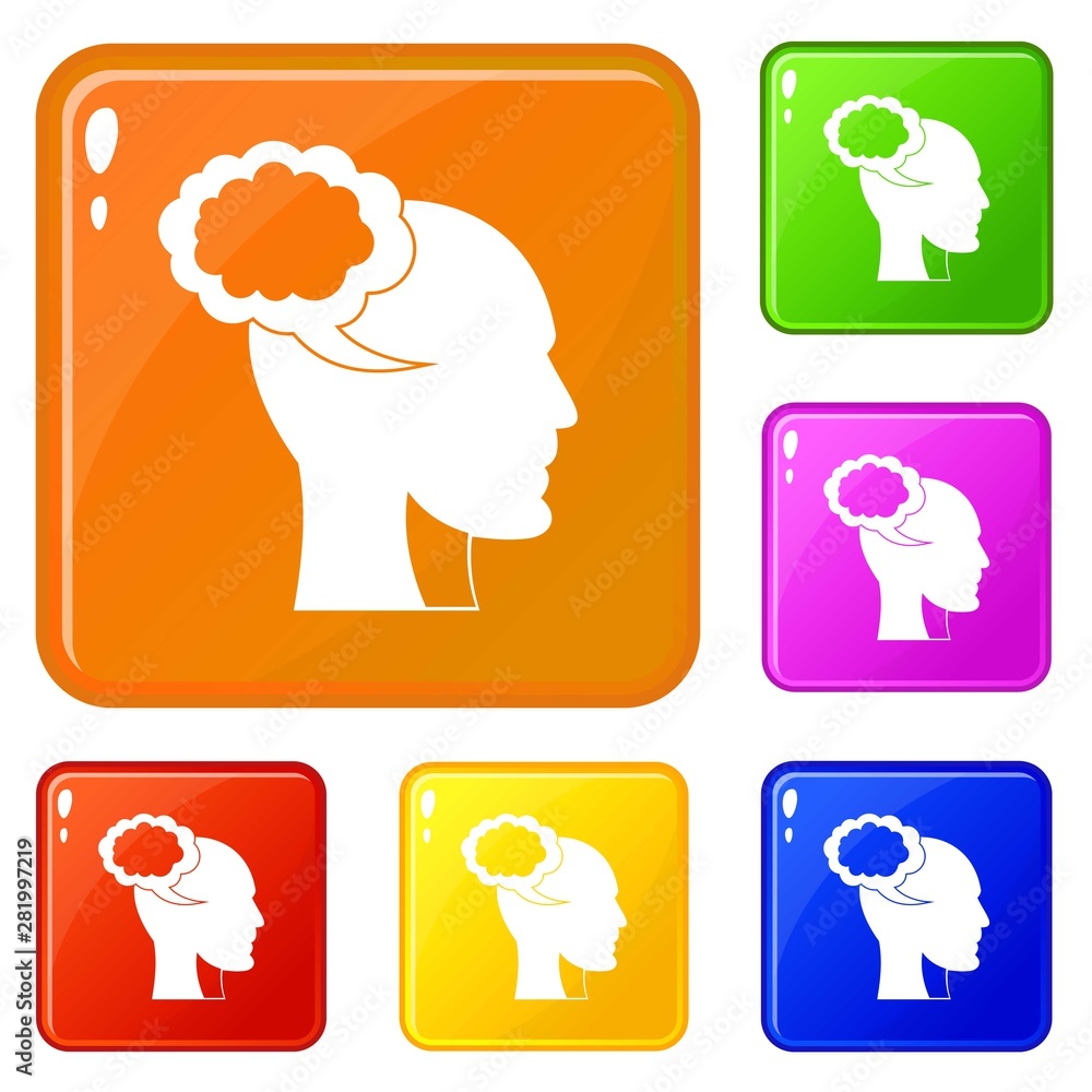 Aufkleber speech bubble with human head icons set collection vector 6 color isolated on white background