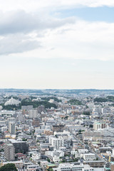 city skyline aerial view of Sendai in Japan