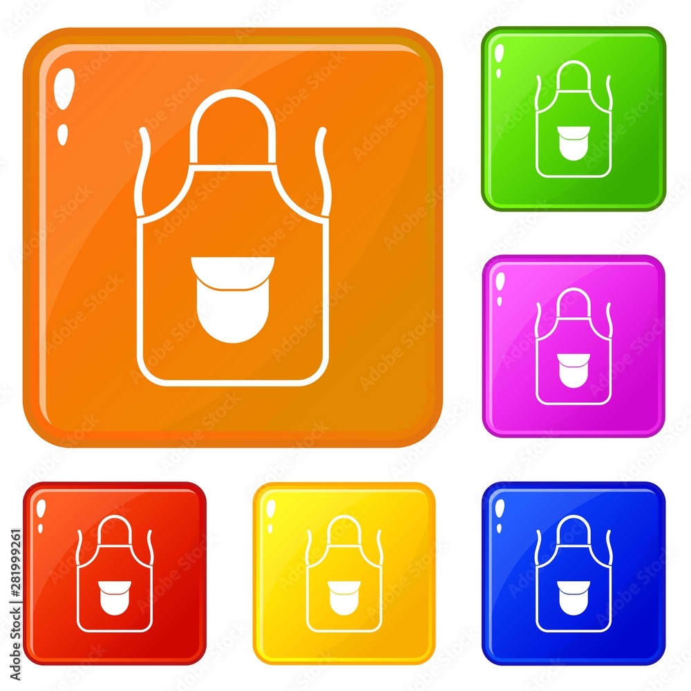 Poster apron with pocket icons set collection vector 6 color isolated on white background