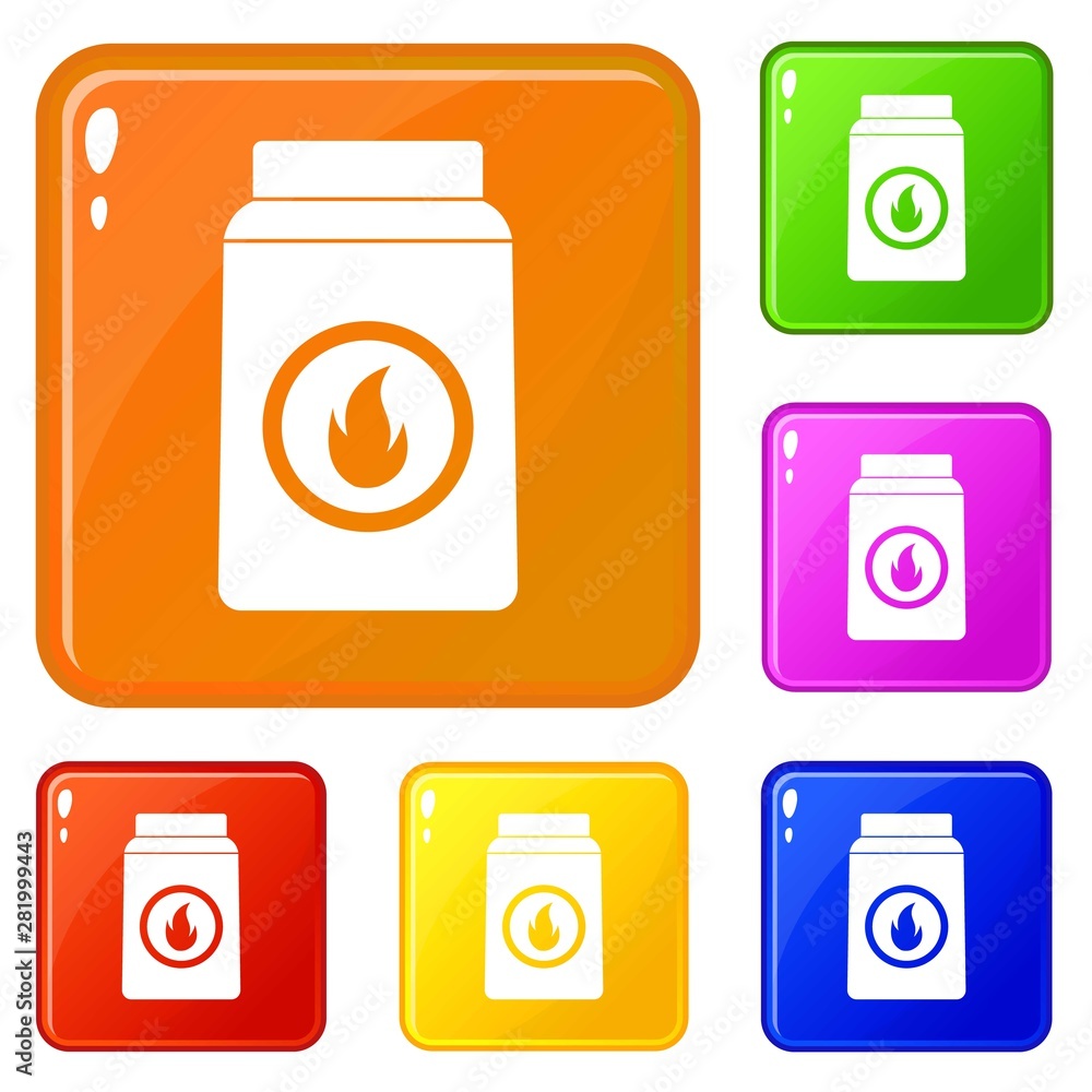 Poster matchbox icons set collection vector 6 color isolated on white background