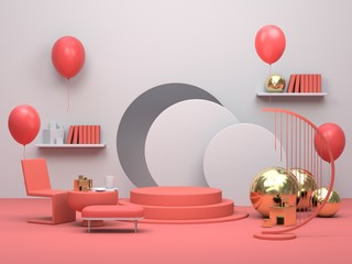 3d Render image of abstract pink color geometric shape background, modern minimalist mockup for podium display or showcase