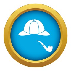 Hat and pipe icon blue vector isolated on white background for any design