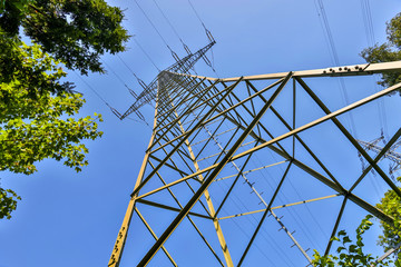 electricity pylon in the summer