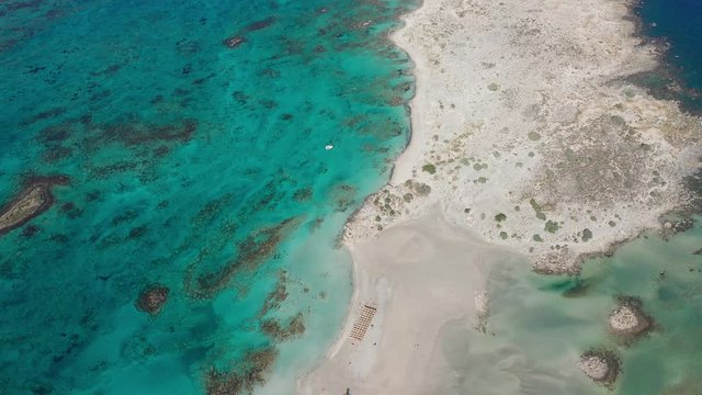 Aerial video of beautiful turquoise beach Elafonisi Crete Greece