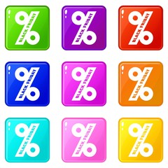 Percentage of black friday icons set 9 color collection isolated on white for any design