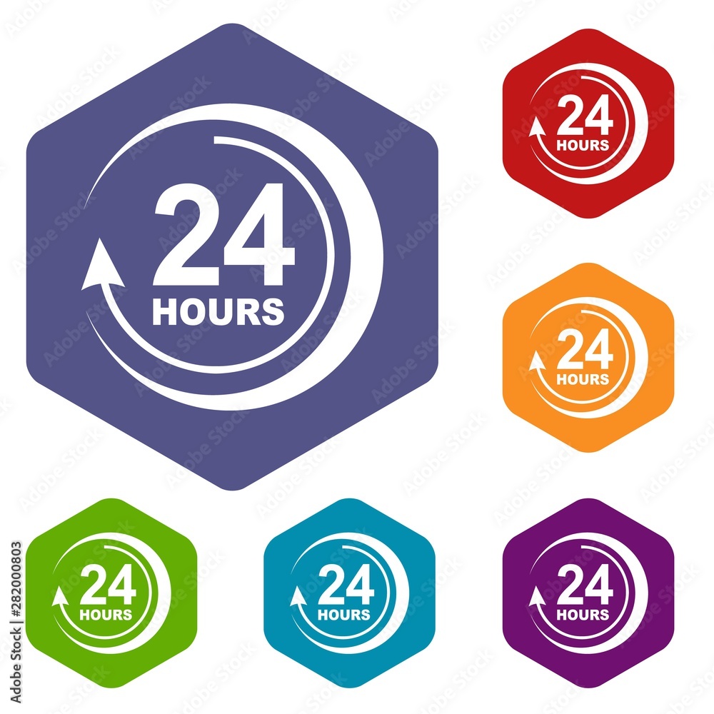 Poster 24 hours support icon in simple style isolated on white background. service symbol