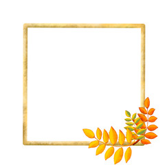 square frame for design with bright autumn leaves on a white background. Design for banner, poster or greeting card, invitation, paper cut out art style