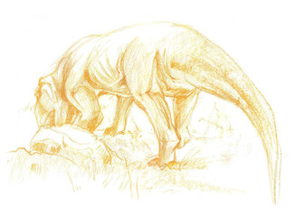dinozaur z Krasiejowa, szkic, rysunek pastelowy - obrazy, fototapety, plakaty