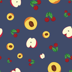 Fruit (pear, peach, cherry, apple) seamless pattern illustration for stationary, wallpaper, fabric etc.