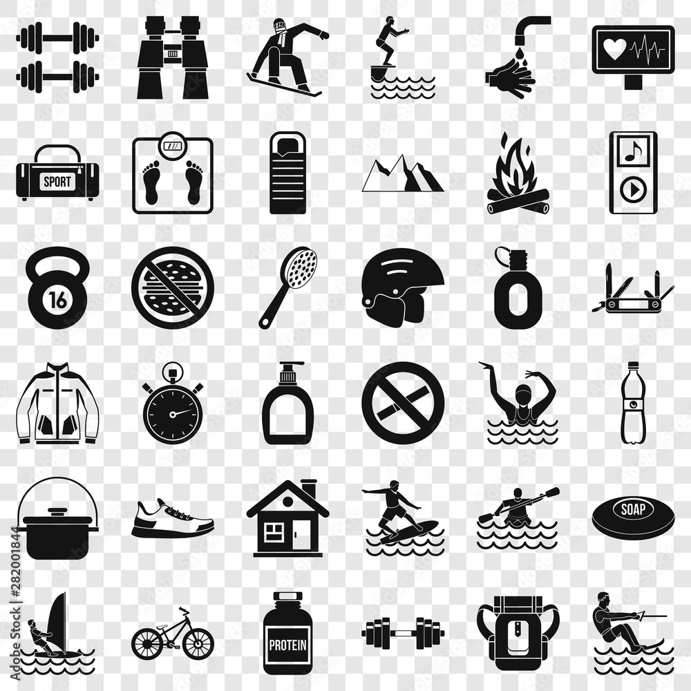 Poster swimming icons set. simple style of 36 swimming vector icons for web for any design