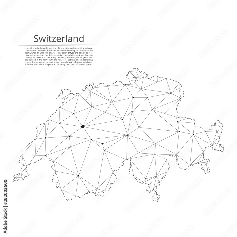 Poster switzerland communication network map. vector low poly image of a global map with lights in the form