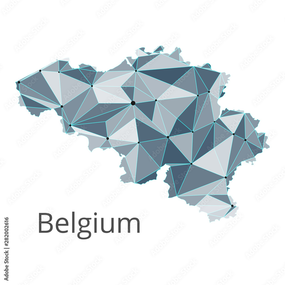 Aufkleber belgium communication network map. vector low poly image of a global map with lights in the form of 