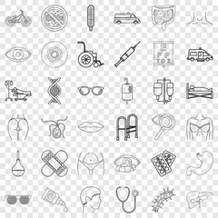 Human health icons set. Outline style of 36 human health vector icons for web for any design