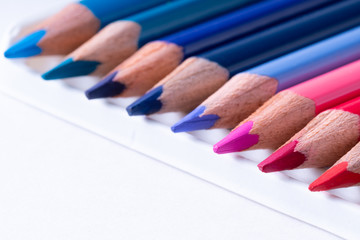 Obraz premium close up of colour pencils on white background .
