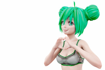 manga bikini girl in a white background