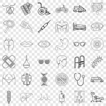 Bacteria icons set. Outline style of 36 bacteria vector icons for web for any design