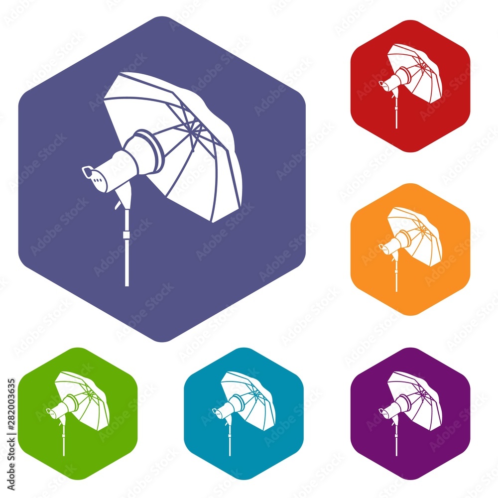 Poster studio flash with umbrella icon in simple style on a white background